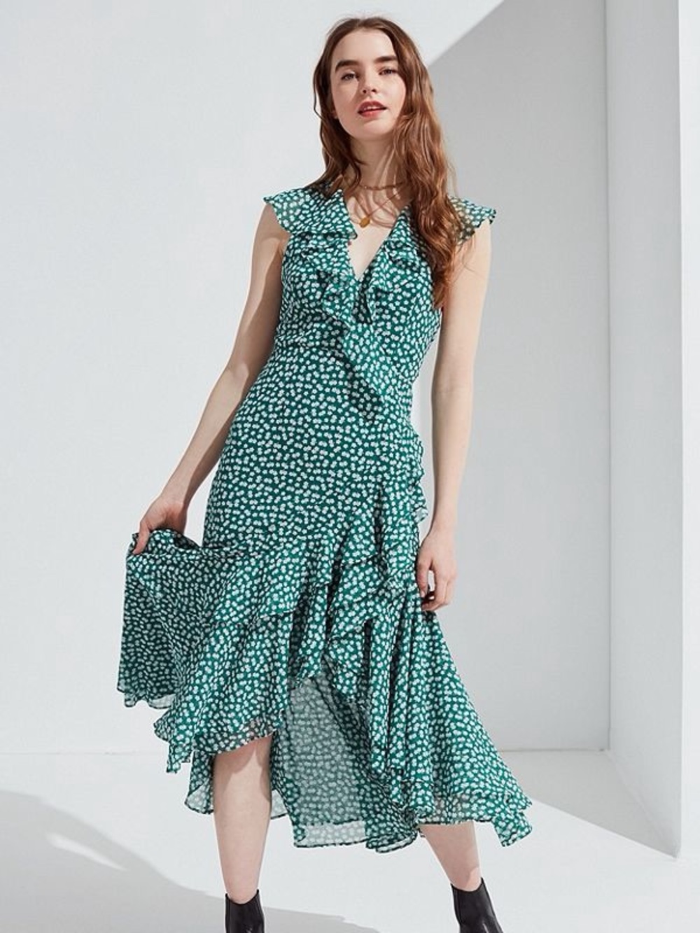 C/Meo Collection Green Floral MIDI Dress